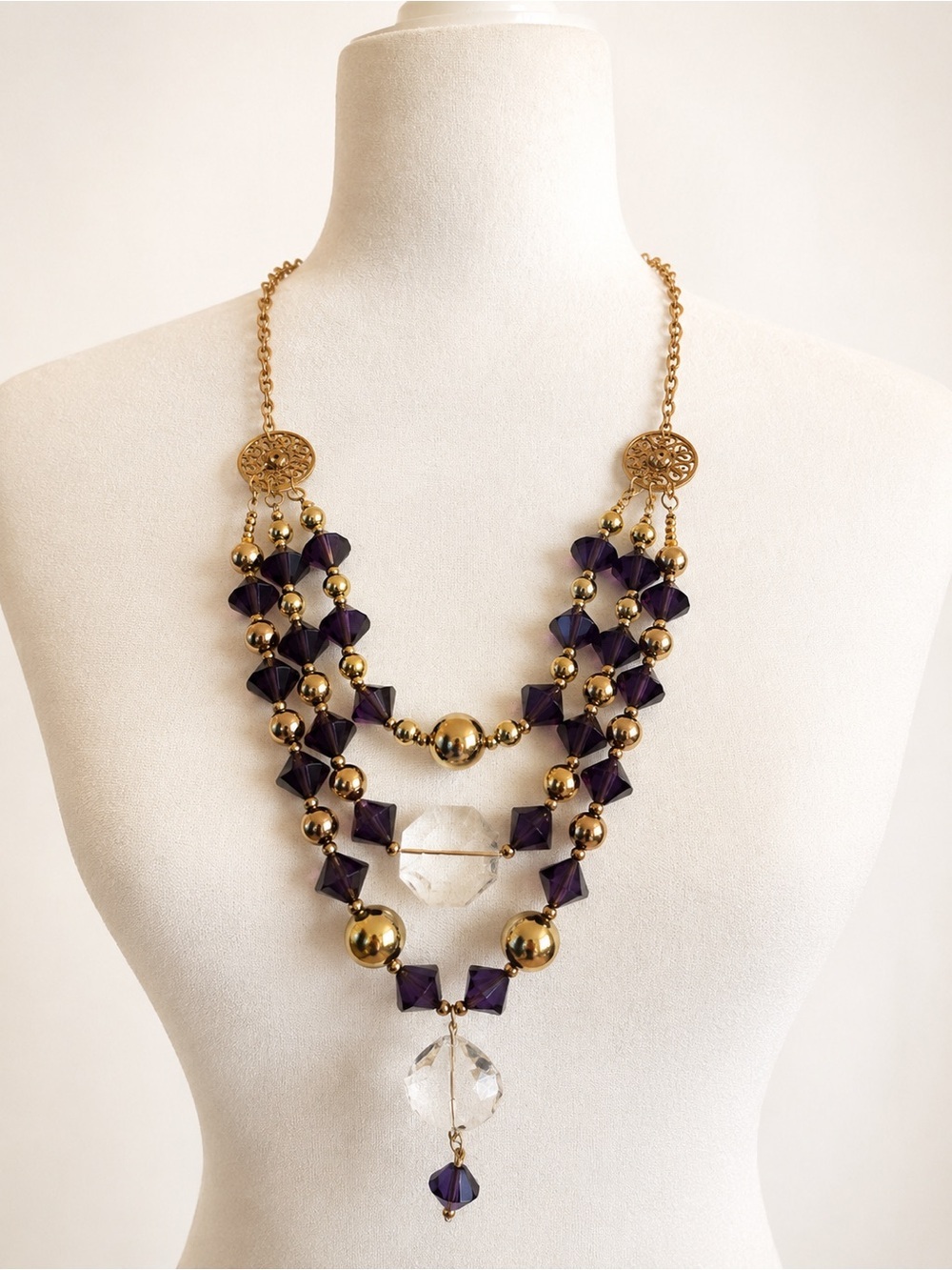 Gold and Purple Statement Layered Necklace